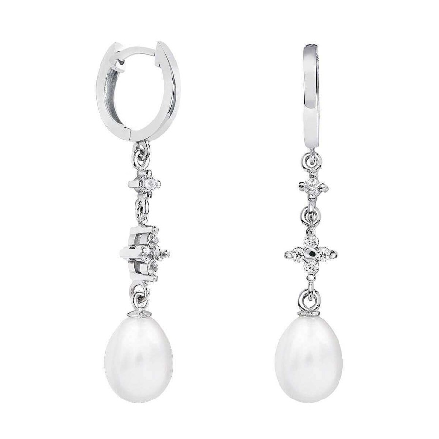 Joyer A ARGYOR | Pendientes Perlas Novia En Plata Con Topacios Cruz (79B0304Te1)