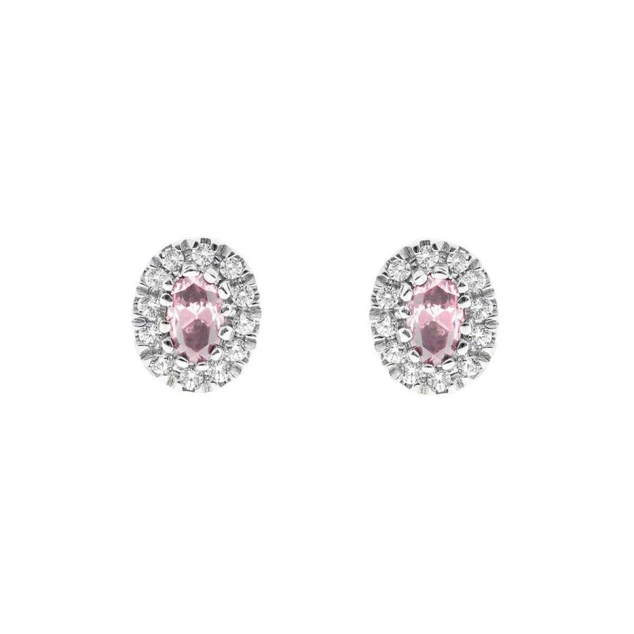 Joyer A ARGYOR | Pendientes Oro Blanco Con Zafiro Rosa Y Halo De Diamantes (0516004Z)