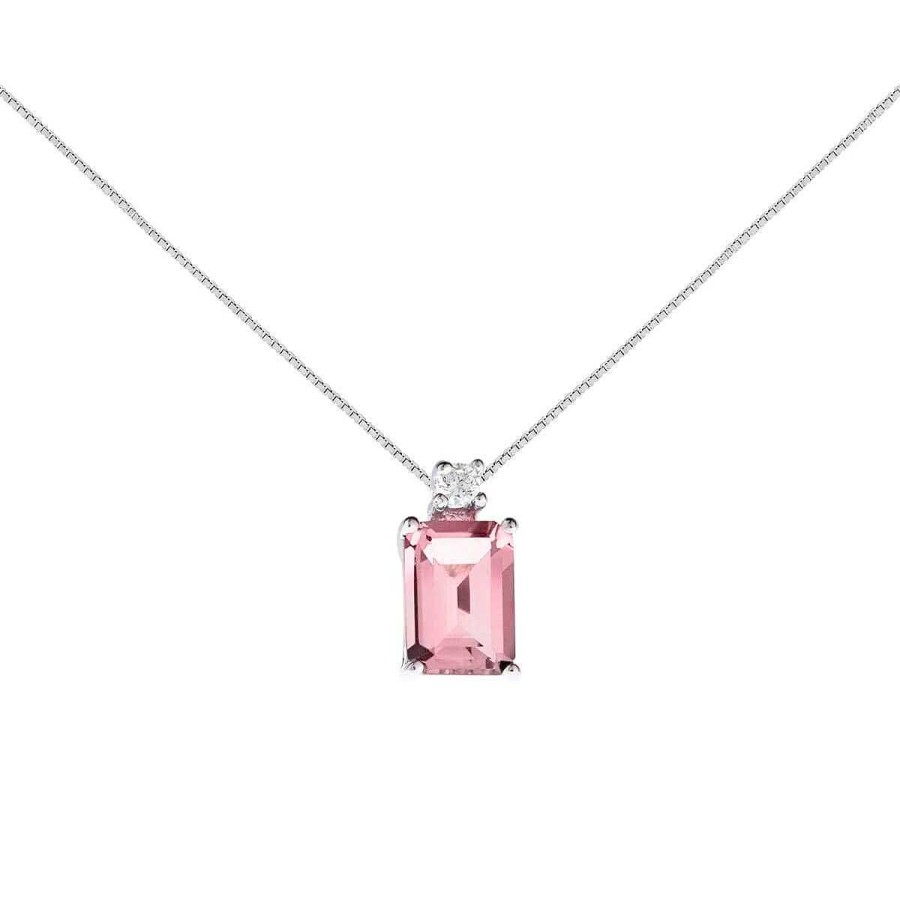 Joyer A ARGYOR | Colgante Oro Blanco Con Zafiro Rosa Rectangular Y Diamante (0513005Z)