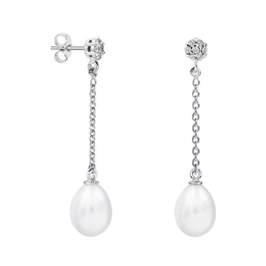 Joyer A ARGYOR | Pendientes De Perlas Para Novias En Plata Y Topacios Con Cadena (79B0607Te1)