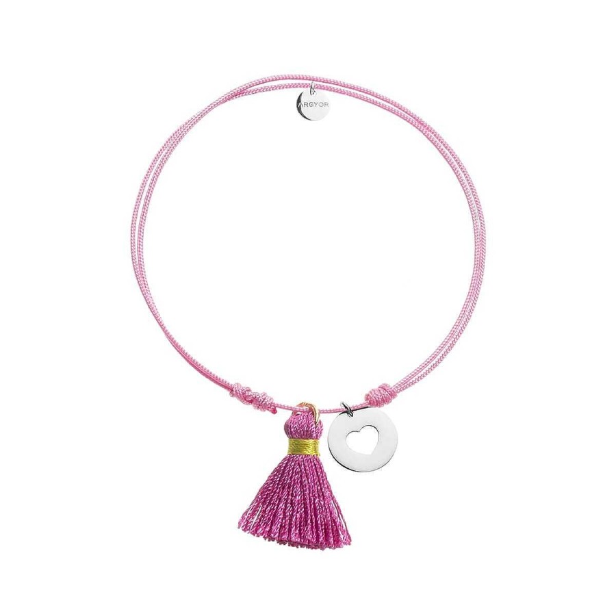 Joyer A ARGYOR | Pulsera Nylon Colgante Coraz N Plata Con Pomp N Rosa (4B8307505)