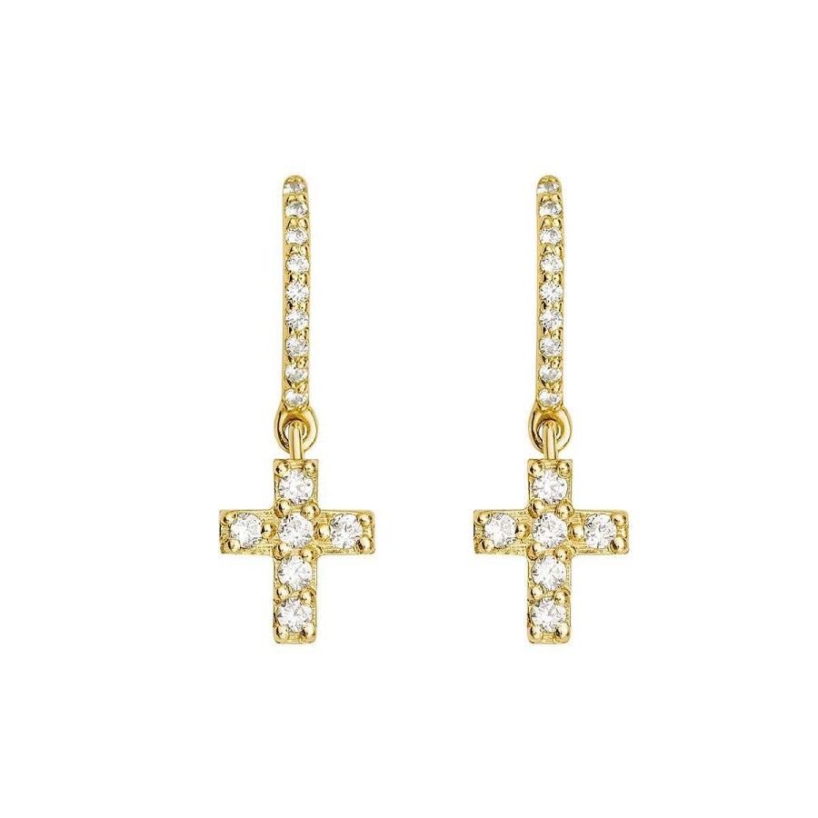 Joyer A ARGYOR | Pendientes De Aro Oro Amarillo Con Cruz Y Brillantes (061A204)