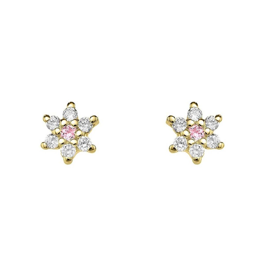 Joyer A ARGYOR | Pendientes Oro Flor Diamantes Y Zafiros Rosas (76Ape001Zr)